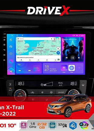 Штатная магнитола для nissan x-trail 2014-2022 drivex a-1001 10" android 4-ядерный 2+32гб 4x45w беспроводной carplay и androidauto
