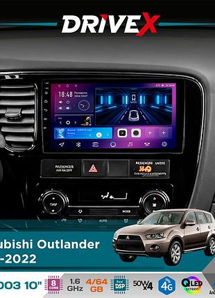 Штатная магнитола для mitsubishi outlander 2012-2022 drivex se-1003 qled 10" android 8-ядерный 4+64гб sim-карта 3g/4g dsp
