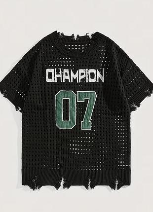 Стильний в’язаний пуловер-сітка / футболка оверсайз у стилі y2k та streetwear