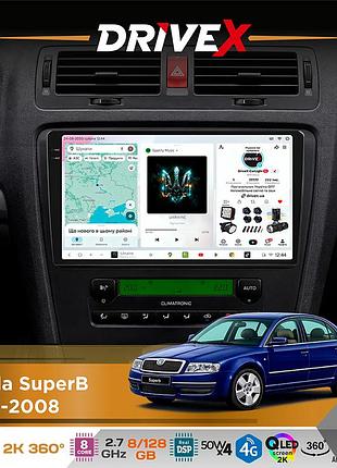 Штатная магнитола для skoda superb 2001-2008 drivex s7+ 2k qled 9" android 8-ядерный 2.7ггц 8x128гб sim-карта 3g/4g ak7808 ab