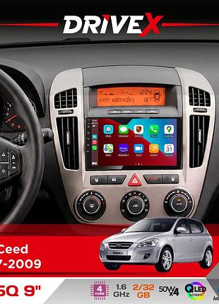 Штатная магнитола для kia ceed 2007-2009 drivex un5 qled 9" android 4-ядерный 2+32гб 4x45w беспроводной carplay и androidauto