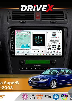 Штатная магнитола для skoda superb 2001-2008 drivex s3 qled 8" с физическими кнопками android 8-ядерный 1.6ггц 4x64гб sim-карта