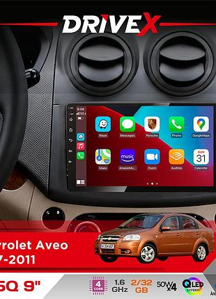 Штатная магнитола для chevrolet aveo 2007-2011 drivex un5 qled 9" android 4-ядерный 2+32гб 4x45w беспроводной carplay и androidauto