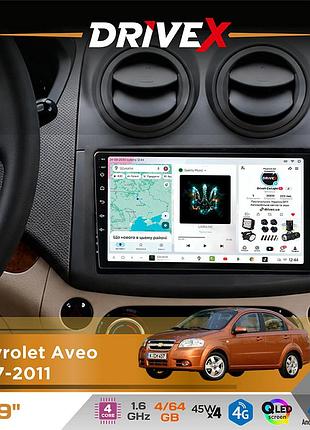 Штатная магнитола для chevrolet aveo 2007-2011 drivex s3 qled 9" android 8-ядерный 1.6ггц 4x64гб sim-карта 3g/4g 7388 4x45w asp