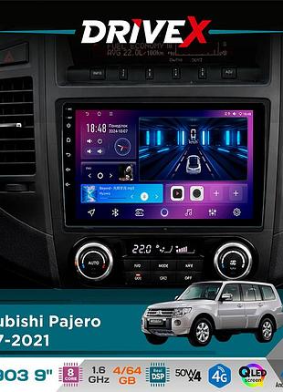 Штатная магнитола для mitsubishi pajero 2007-2021 drivex se-903 qled 9" android 8-ядерный 4+64гб sim-карта 3g/4g dsp
