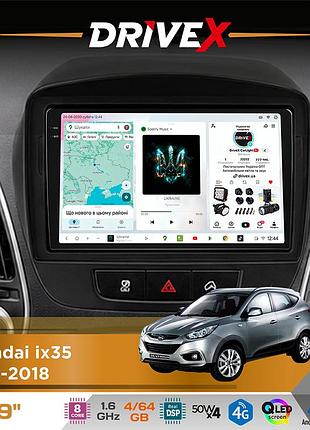 Штатная магнитола для hyundai ix35 2010-2018 drivex s4 qled 9" android 8-ядерный 1.6ггц 4x64гб sim-карта 3g/4g tda7851 4x50w dsp