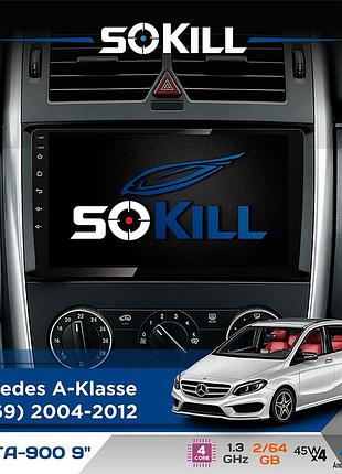 Штатна магнітола для mercedes a-klasse (w169) 2004-2012 sokill delta-900 9" android 4-ядерний 2+64гб 4x45w бездротовий carplay та