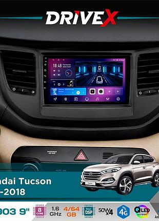 Штатна магнітола для hyundai tucson 2015-2018 drivex se-903 qled 9" android 8-ядерний 4+64гб sim-картка 3g/4g dsp 4x50w(tda7851)