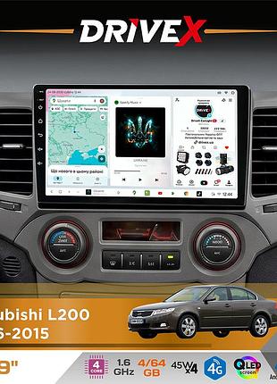 Штатна магнітола для mitsubishi l200 2006-2015 drivex s3 qled 9" android 8-ядерний 1.6ггц 4x64гб sim-картка 3g/4g 7388 4x45w asp