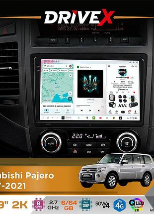 Штатна магнітола для mitsubishi pajero 2007-2021 drivex s7 2k qled 9" android 8-ядерний 2.7ггц 6x64гб sim-картка 3g/4g ak7808 ab