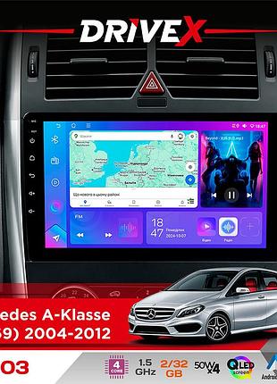 Штатна магнітола для mercedes a-klasse (w169) 2004-2012 drivex a-903 qled 9" android 4-ядерний 2+32гб 4x50w(tda7851) бездротовий