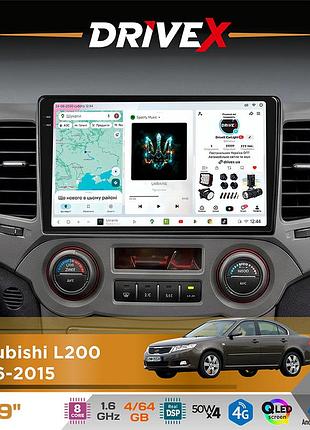 Штатна магнітола для mitsubishi l200 2006-2015 drivex s4 qled 9" android 8-ядерний 1.6ггц 4x64гб sim-картка 3g/4g tda7851 4x50w