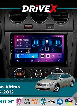 Штатна магнітола для nissan altima 2006-2012 drivex se-911 4+64гб qled 9" android 4-ядерний 4x50w(tda7851) dsp бездротовий carplay