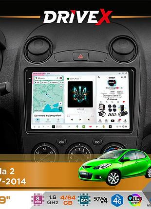 Штатна магнітола для mazda 2 2007-2014 drivex s4 qled 9" android 8-ядерний 1.6ггц 4x64гб sim-картка 3g/4g tda7851 4x50w dsp ak7604