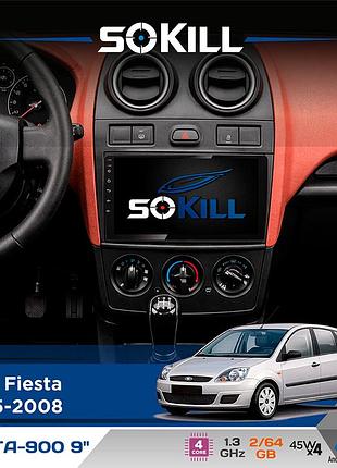 Штатна магнітола для ford fiesta 2005-2008 sokill delta-900 9" android 4-ядерний 2+64гб 4x45w бездротовий carplay та androidauto