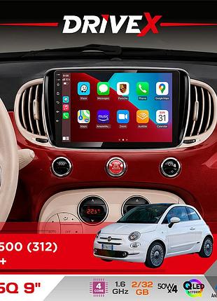 Штатна магнітола для fiat 500 (312) 2015+ drivex un5 qled 9" android 4-ядерний 2+32гб 4x45w бездротовий carplay та androidauto