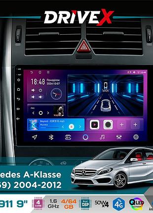 Штатная магнитола для mercedes a-klasse (w169) 2004-2012 drivex se-911 4+64гб qled 9" android 4-ядерный 4x50w(tda7851) dsp