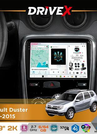 Штатная магнитола для renault duster 2010-2015 drivex s7 2k qled 9" android 8-ядерный 2.7ггц 6x64гб sim-карта 3g/4g ak7808 ab