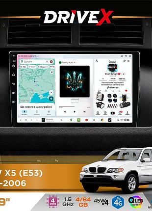 Штатна магнітола для bmw x5 (e53) 1999-2006 drivex s3 qled 9" android 8-ядерний 1.6ггц 4x64гб sim-картка 3g/4g 7388 4x45w asp