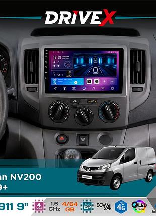 Штатна магнітола для nissan nv200 2009+ drivex se-911 4+64гб qled 9" android 4-ядерний 4x50w(tda7851) dsp бездротовий carplay та
