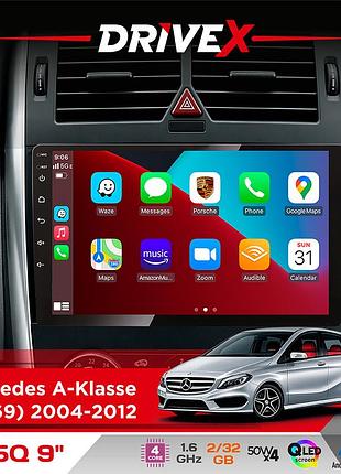 Штатна магнітола для mercedes a-klasse (w169) 2004-2012 drivex un5 qled 9" android 4-ядерний 2+32гб 4x45w бездротовий carplay та