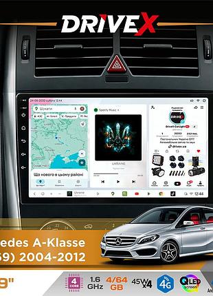 Штатна магнітола для mercedes a-klasse (w169) 2004-2012 drivex s3 qled 9" android 8-ядерний 1.6ггц 4x64гб sim-картка 3g/4g 7388