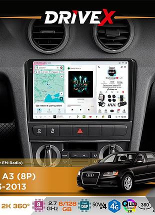 Штатна магнітола для audi a3 (8p) 2003-2013 drivex s7+ 2k qled 9" android 8-ядерний 2.7ггц 8x128гб sim-картка 3g/4g ak7808 ab