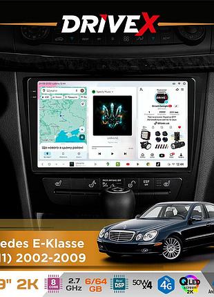 Штатна магнітола для mercedes e-klasse (w211) 2002-2009 drivex s7 2k qled 9" android 8-ядерний 2.7ггц 6x64гб sim-картка 3g/4g
