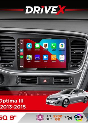 Штатна магнітола для kia optima iii (tf) 2013-2015 drivex un5 qled 9" android 4-ядерний 2+32гб 4x45w бездротовий carplay та