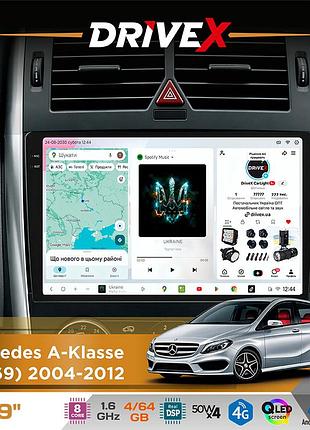 Штатна магнітола для mercedes a-klasse (w169) 2004-2012 drivex s4 qled 9" android 8-ядерний 1.6ггц 4x64гб sim-картка 3g/4g tda7851
