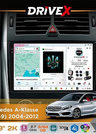 Штатна магнітола для mercedes a-klasse (w169) 2004-2012 drivex s7 2k qled 9" android 8-ядерний 2.7ггц 6x64гб sim-картка 3g/4g