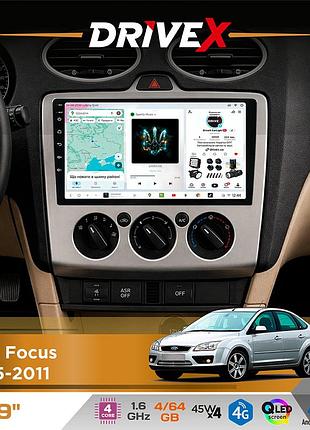 Штатна магнітола для ford focus 2005-2011 drivex s3 qled 9" android 8-ядерний 1.6ггц 4x64гб sim-картка 3g/4g 7388 4x45w asp tm2313