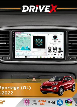 Штатна магнітола для kia sportage (ql) 2018-2022 drivex s3 qled 9" android 8-ядерний 1.6ггц 4x64гб sim-картка 3g/4g 7388 4x45w asp