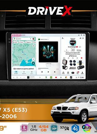 Штатная магнитола для bmw x5 (e53) 1999-2006 drivex s4 qled 9" android 8-ядерный 1.6ггц 4x64гб sim-карта 3g/4g tda7851 4x50w dsp