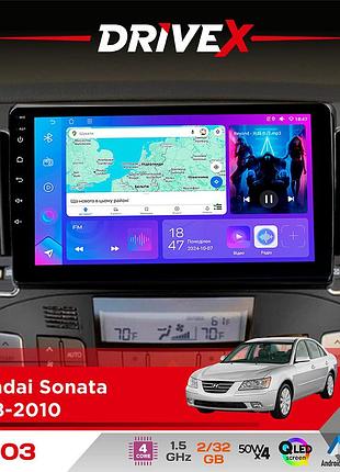 Штатная магнитола для hyundai sonata 2008-2010 drivex a-903 qled 9" android 4-ядерный 2+32гб 4x50w(tda7851) беспроводной carplay и