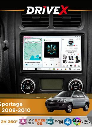 Штатная магнитола для kia sportage (km) 2008-2010 drivex s7+ 2k qled 9" android 8-ядерный 2.7ггц 8x128гб sim-карта 3g/4g ak7808 ab