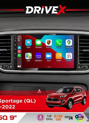 Штатна магнітола для kia sportage (ql) 2018-2022 drivex un5 qled 9" android 4-ядерний 2+32гб 4x45w бездротовий carplay та