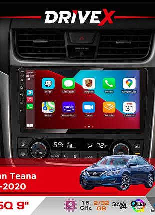Штатная магнитола для nissan teana 2012-2020 drivex un5 qled 9" android 4-ядерный 2+32гб 4x45w беспроводной carplay и androidauto