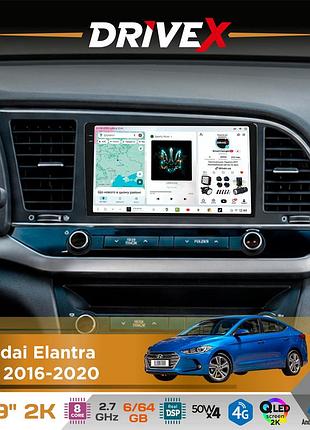 Штатная магнитола для hyundai elantra (ad) 2016-2020 drivex s7 2k qled 9" android 8-ядерный 2.7ггц 6x64гб sim-карта 3g/4g ak7808