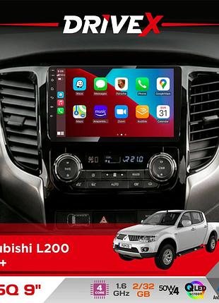 Штатная магнитола для mitsubishi l200 2015+ drivex un5 qled 9" android 4-ядерный 2+32гб 4x45w беспроводной carplay и androidauto