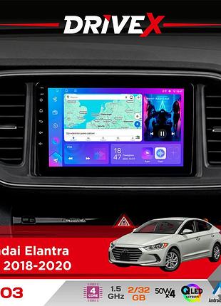 Штатная магнитола для hyundai elantra (ad) 2018-2020 drivex a-903 qled 9" android 4-ядерный 2+32гб 4x50w(tda7851) беспроводной