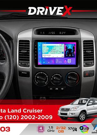 Штатная магнитола для toyota land cruiser prado (120) 2002-2009 drivex a-903 qled 9" android 4-ядерный 2+32гб 4x50w(tda7851)