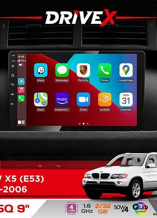 Штатная магнитола для bmw x5 (e53) 1999-2006 drivex un5 qled 9" android 4-ядерный 2+32гб 4x45w беспроводной carplay и androidauto