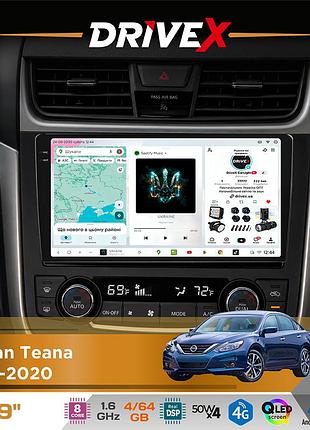 Штатная магнитола для nissan teana 2012-2020 drivex s4 qled 9" android 8-ядерный 1.6ггц 4x64гб sim-карта 3g/4g tda7851 4x50w dsp