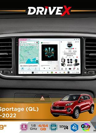 Штатная магнитола для kia sportage (ql) 2018-2022 drivex s4 qled 9" android 8-ядерный 1.6ггц 4x64гб sim-карта 3g/4g tda7851 4x50w