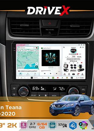 Штатная магнитола для nissan teana 2012-2020 drivex s7 2k qled 9" android 8-ядерный 2.7ггц 6x64гб sim-карта 3g/4g ak7808 ab 4x50w