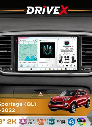Штатная магнитола для kia sportage (ql) 2018-2022 drivex s7 2k qled 9" android 8-ядерный 2.7ггц 6x64гб sim-карта 3g/4g ak7808 ab