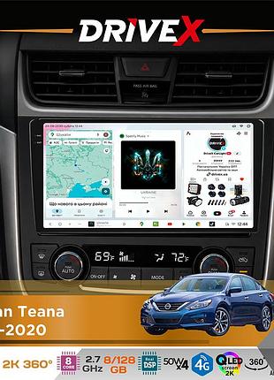Штатная магнитола для nissan teana 2012-2020 drivex s7+ 2k qled 9" android 8-ядерный 2.7ггц 8x128гб sim-карта 3g/4g ak7808 ab