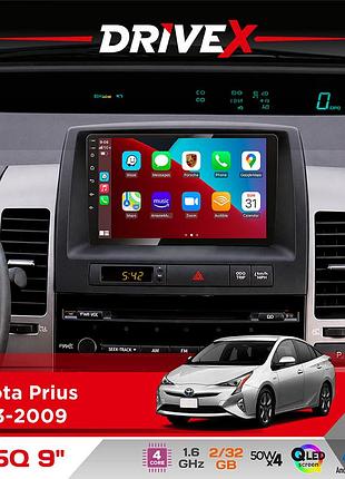 Штатная магнитола для toyota prius 2003-2009 drivex un5 qled 9" android 4-ядерный 2+32гб 4x45w беспроводной carplay и androidauto