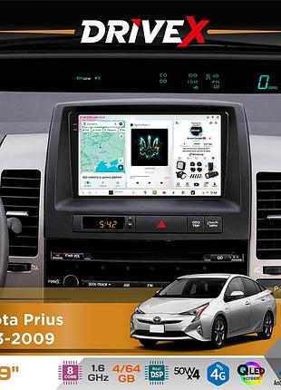 Штатная магнитола для toyota prius 2003-2009 drivex s4 qled 9" android 8-ядерный 1.6ггц 4x64гб sim-карта 3g/4g tda7851 4x50w dsp